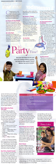 Motherhood magazine on birthday party tips provided by Magician Tricky Patrick